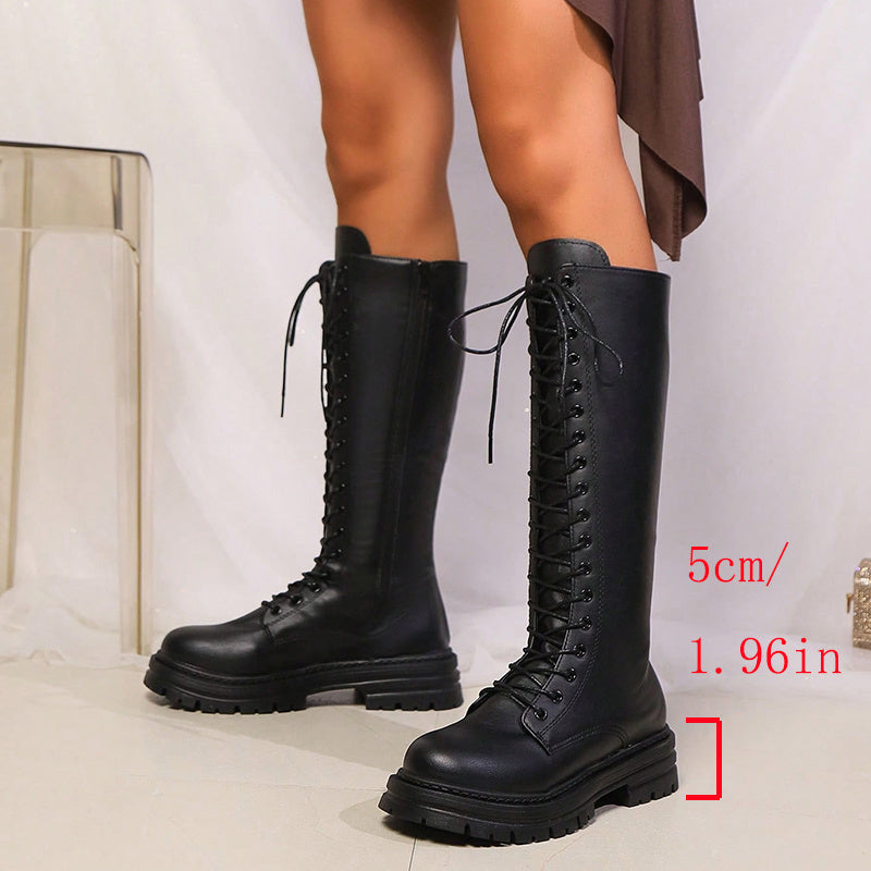 Vantelle | Women's Bold Lace-Up Knee-High Platform Boots