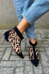 Lunaria | Women's Stylish Leopard Print Pointed Toe Ankle Boot