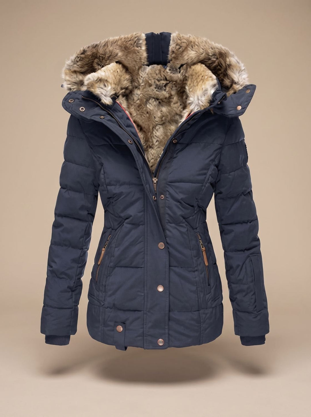 Calia | Longline Quilted Puffer Coat with Faux Fur Hood
