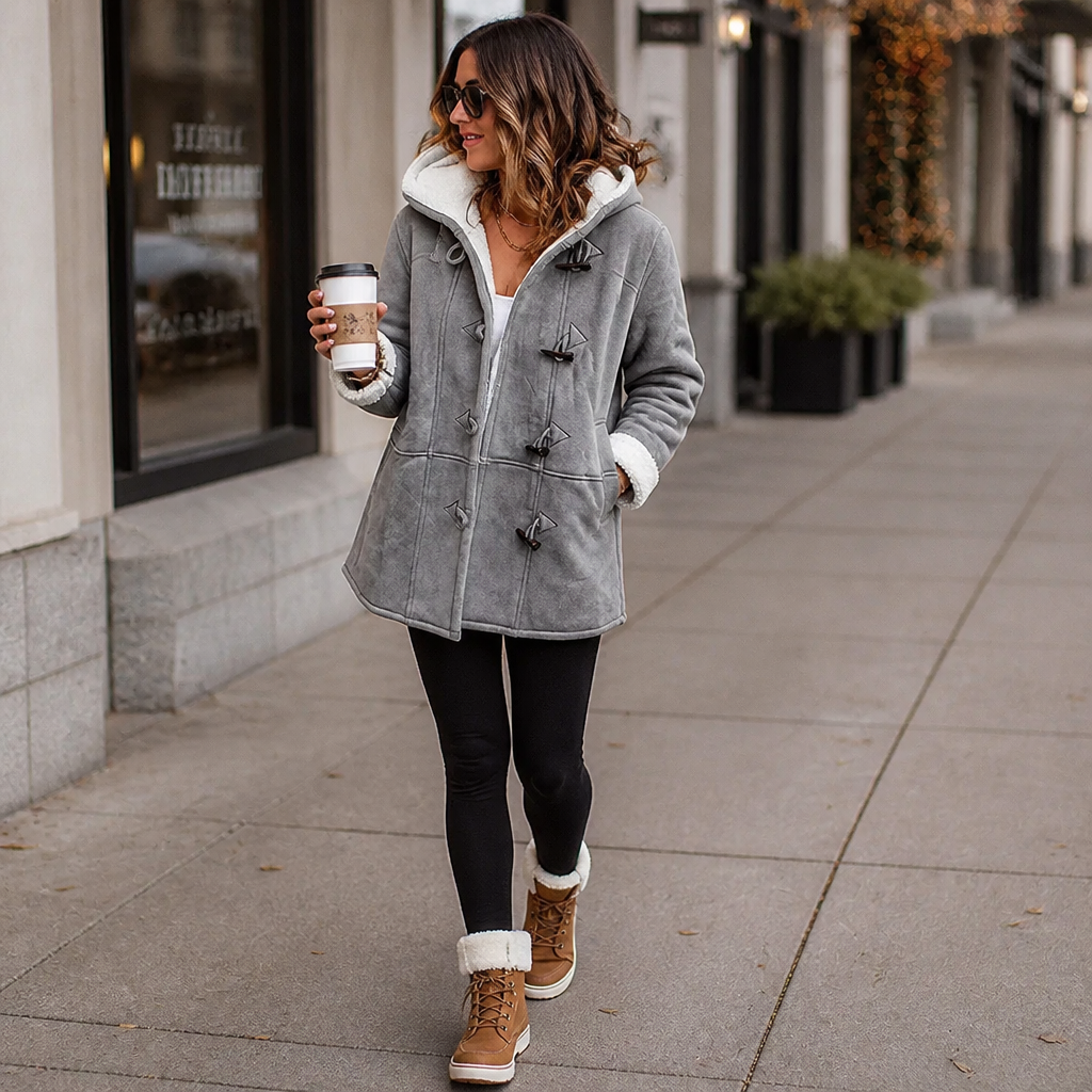 Plushbelle | Faux Shearling Hooded Winter Coat – Cozy Style for Women