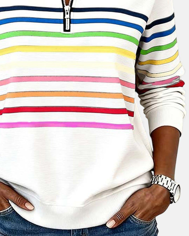 Delphine | Striped Quarter Zip Sweatshirt