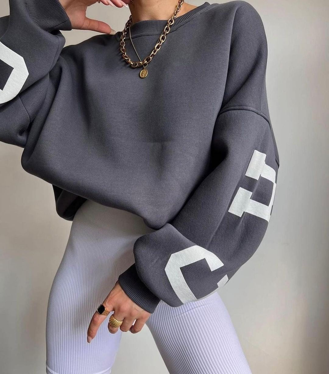 Isalyn | Felpa girocollo casual oversize con interno felpato
