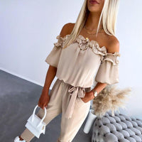 Margot | Off-Shoulder Ruffle Tie-Waist Fitted Jumpsuit