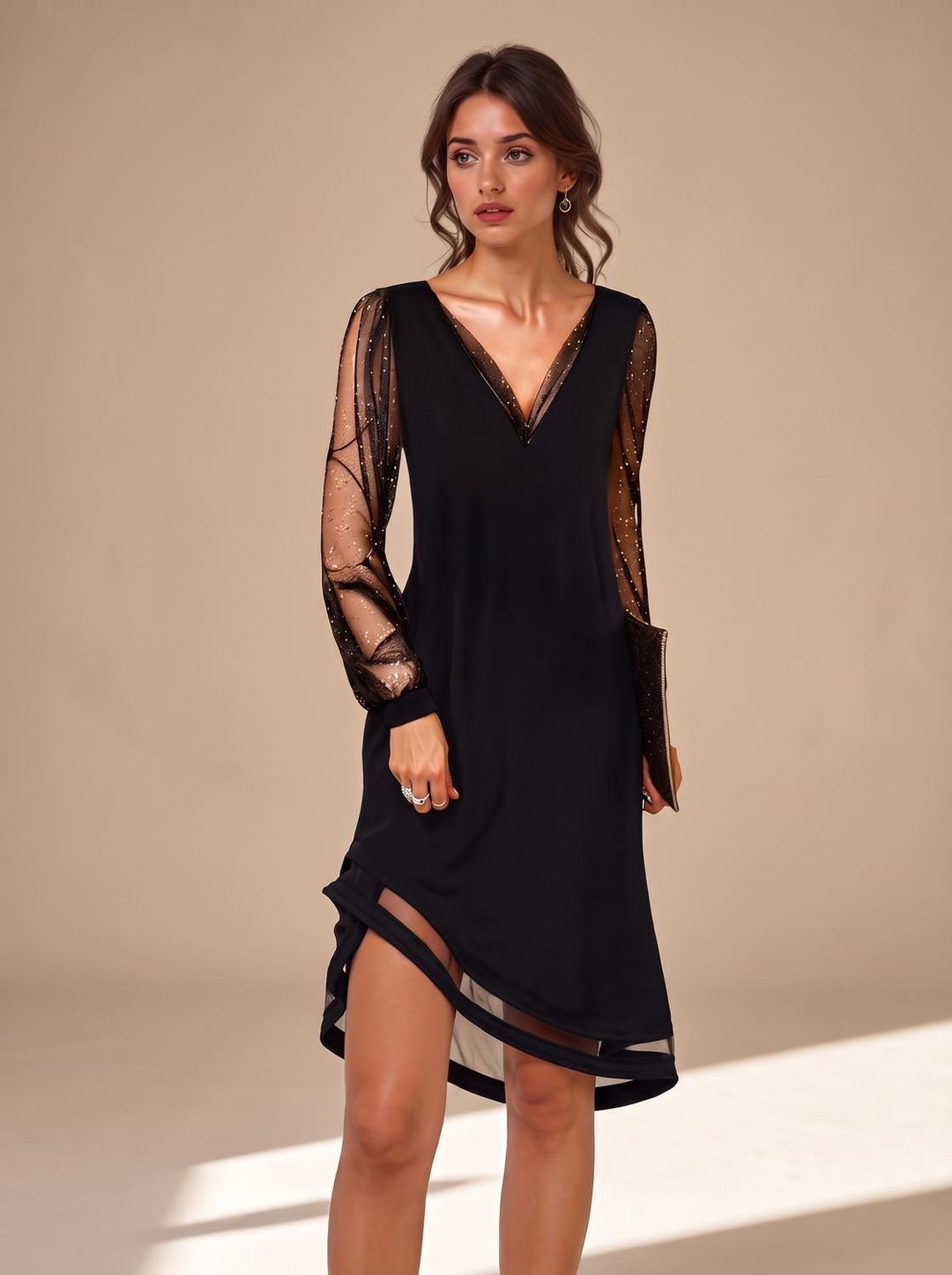 Camila | Mini Dress – Sheer Sequined Long Sleeves for Women