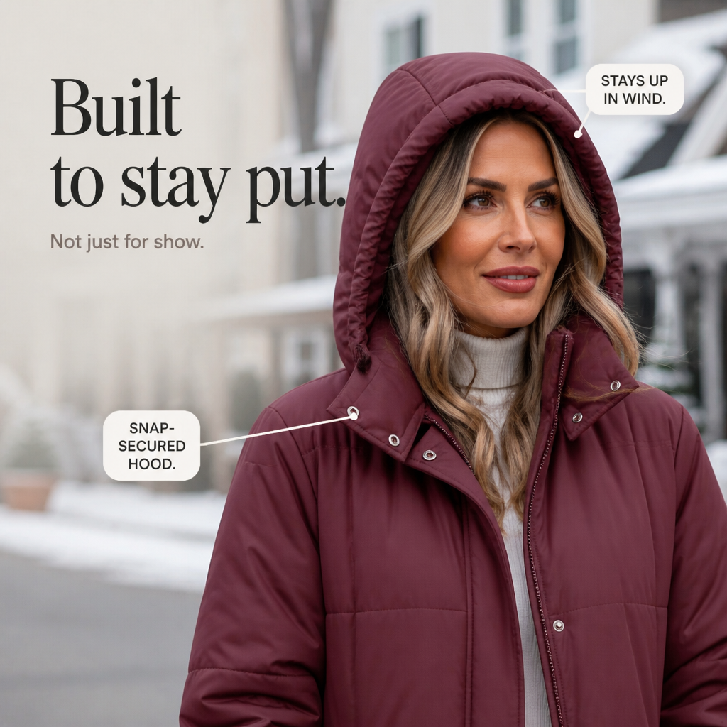 Wabella | Long Hooded Puffer Coat – Warm Close Fit for Women