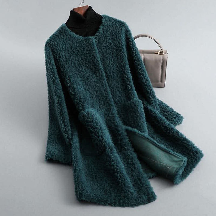 Hollmere | Shearling Coat – Elegant Draped Silhouette
