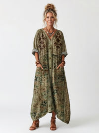 Marceline | Embroidered Button-Front Midi Dress