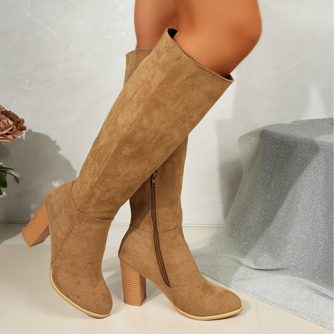 Vallara | Women's Chic Knee-High Stacked Block Heel Boots