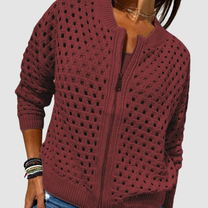 Aveline | Cardigan con zip in maglia traforata