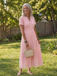 Adeline | Cotton Eyelet Tiered Midi Dress