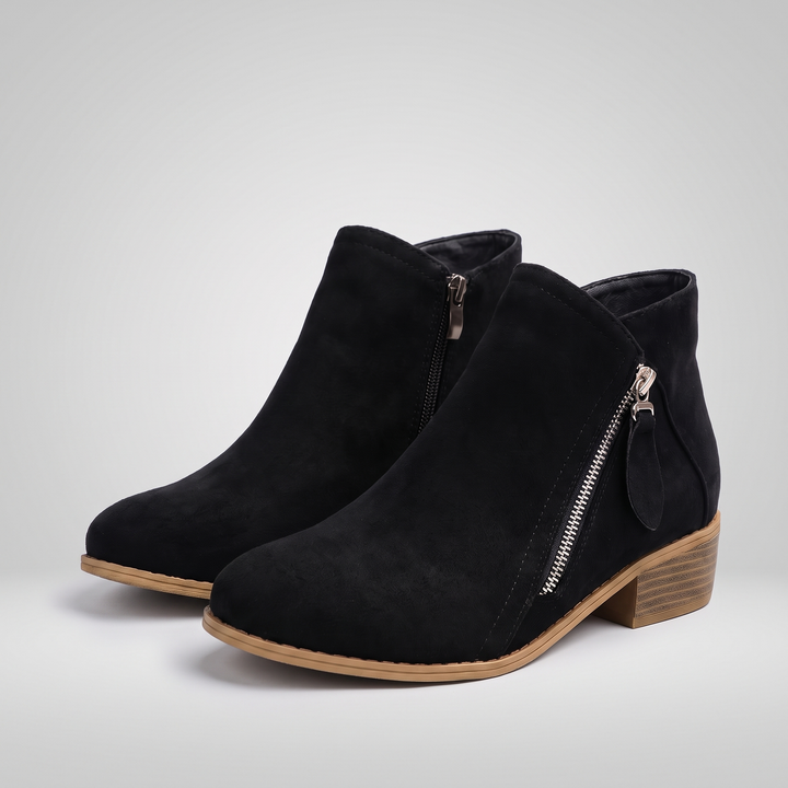 Elise | Soft-Texture Side-Zip Low-Heel Ankle Boots - Image 3