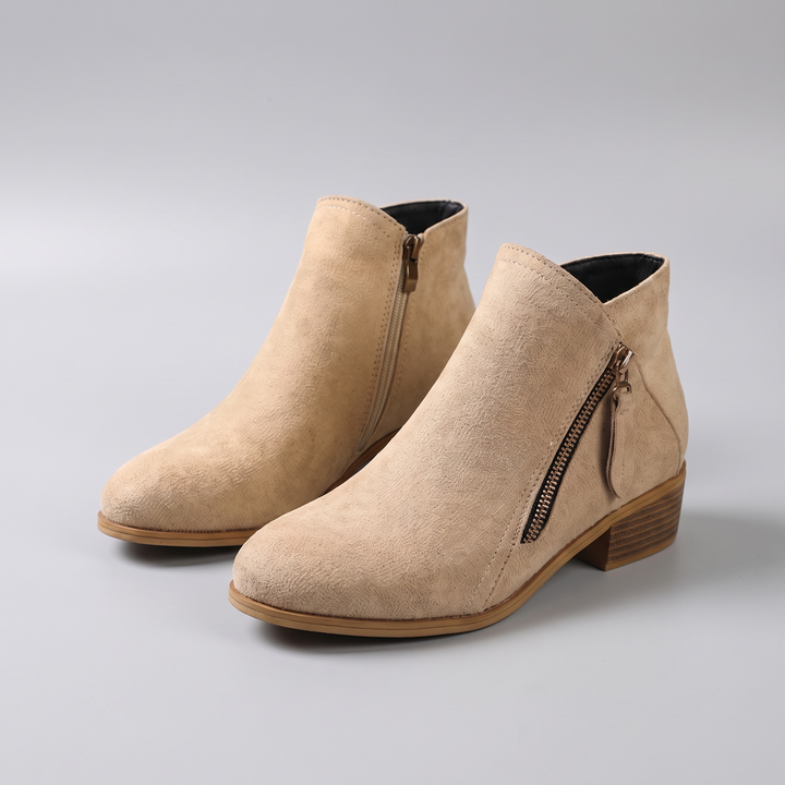 Elise | Soft-Texture Side-Zip Low-Heel Ankle Boots - Image 4