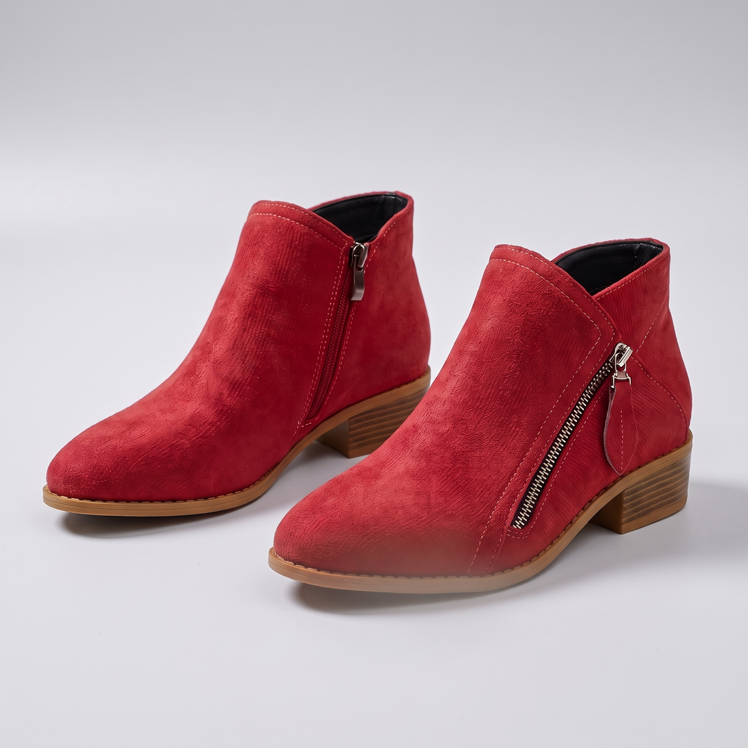 Elise | Soft-Texture Side-Zip Low-Heel Ankle Boots - Image 5