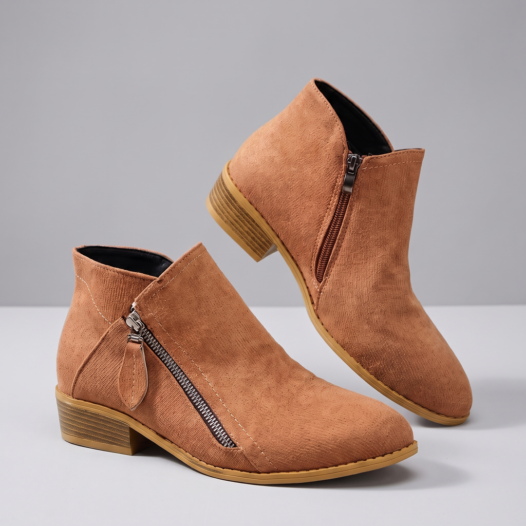 Elise | Soft-Texture Side-Zip Low-Heel Ankle Boots - Image 7