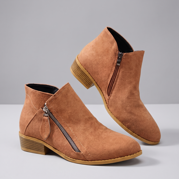 Elise | Soft-Texture Side-Zip Low-Heel Ankle Boots - Image 7