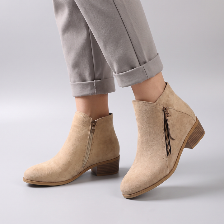 Elise | Soft-Texture Side-Zip Low-Heel Ankle Boots - Image 2