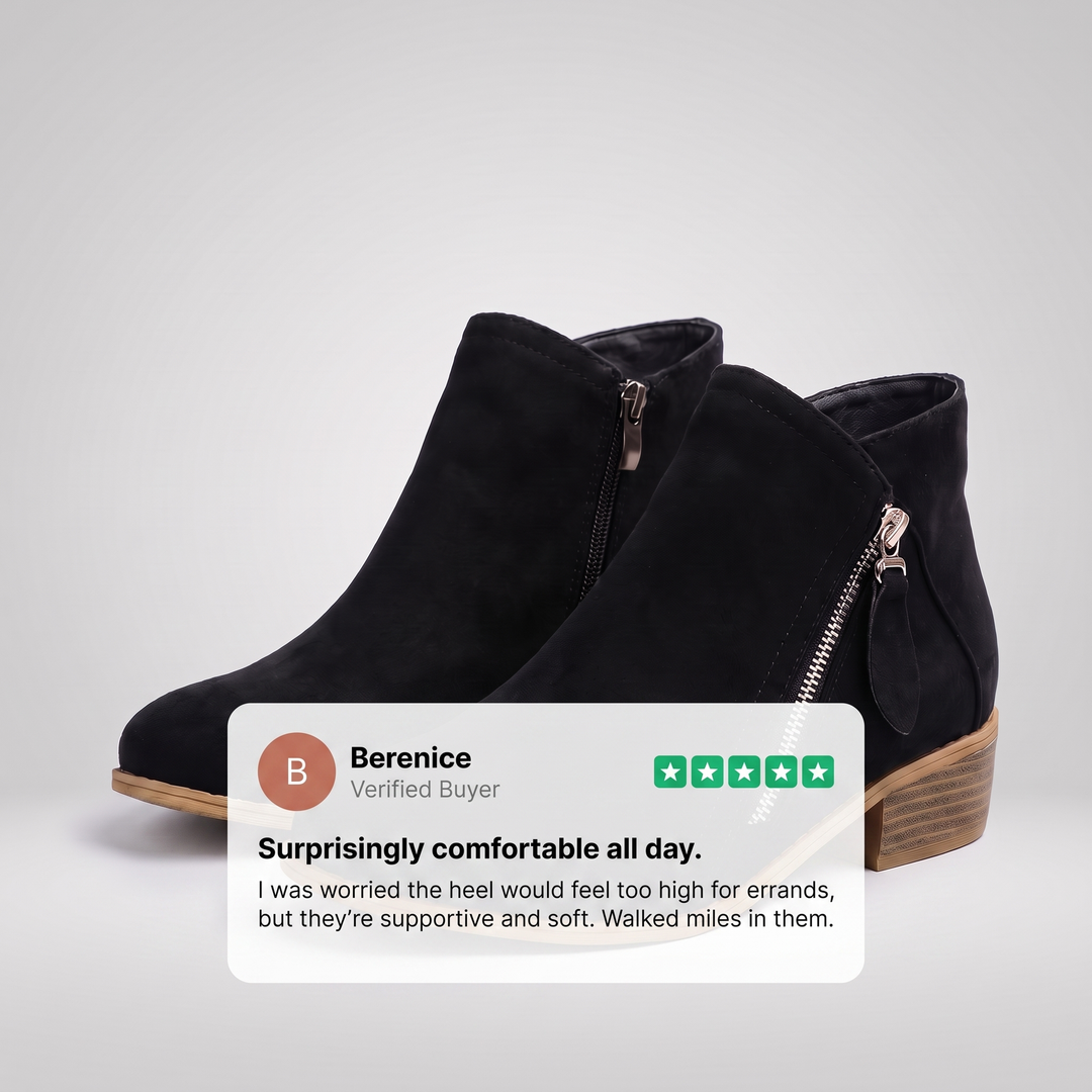 Elise | Soft-Texture Side-Zip Low-Heel Ankle Boots - Image 10