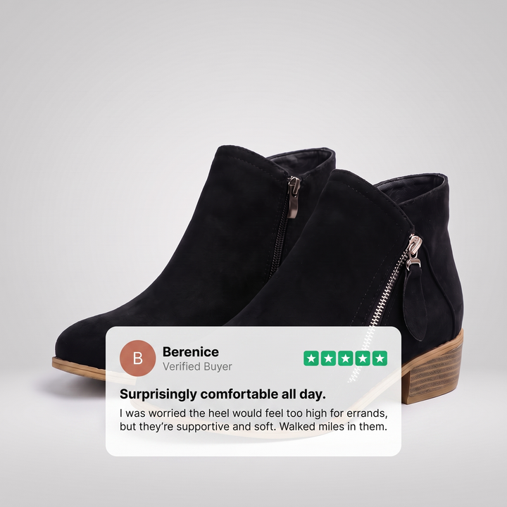 Elise | Soft-Texture Side-Zip Low-Heel Ankle Boots - Image 10