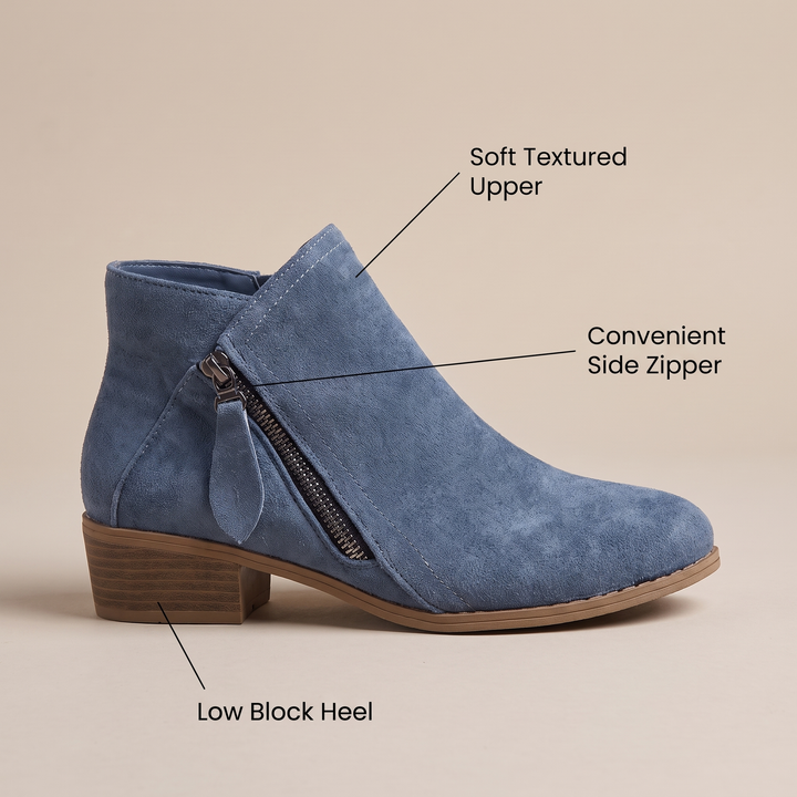 Elise | Soft-Texture Side-Zip Low-Heel Ankle Boots - Image 9