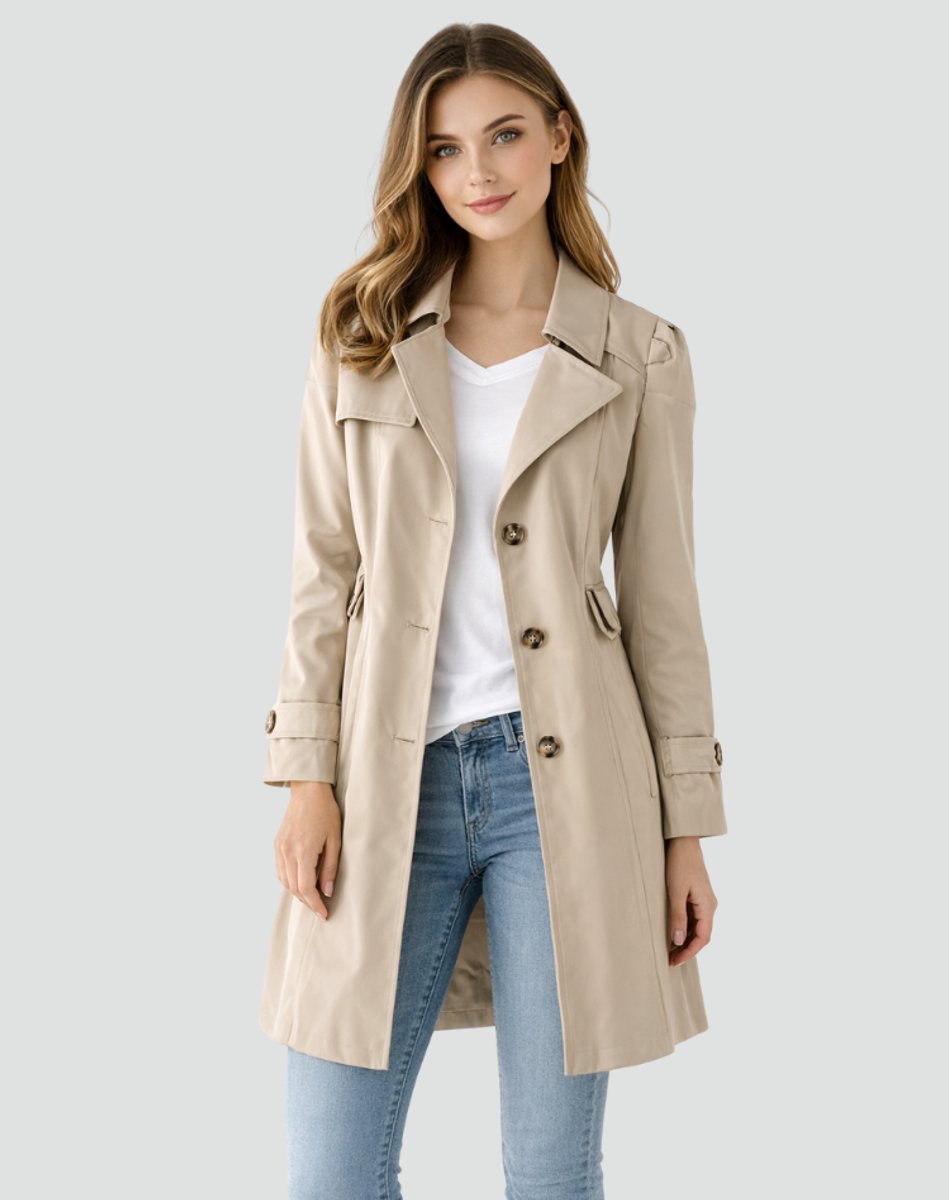 Clara | Klassischer taillierter mittellanger Trenchcoat für Damen