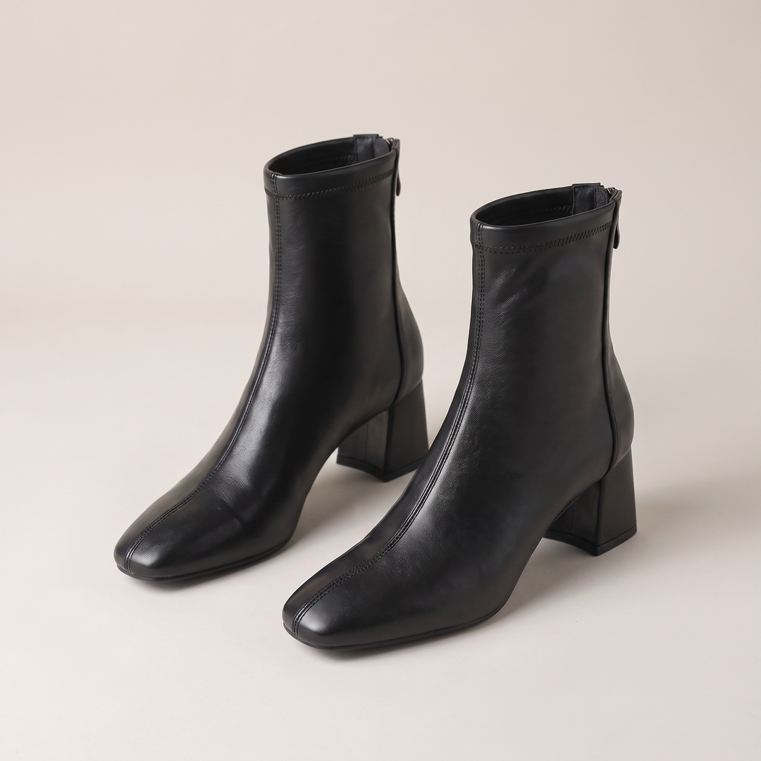 Ava | Stretch-Leather Block-Heel Ankle Boots - Image 8