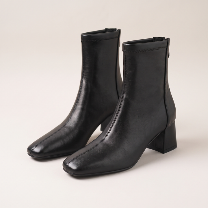 Ava | Stretch-Leather Block-Heel Ankle Boots