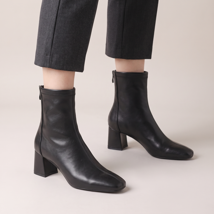 Ava | Stretch-Leather Block-Heel Ankle Boots - Image 2