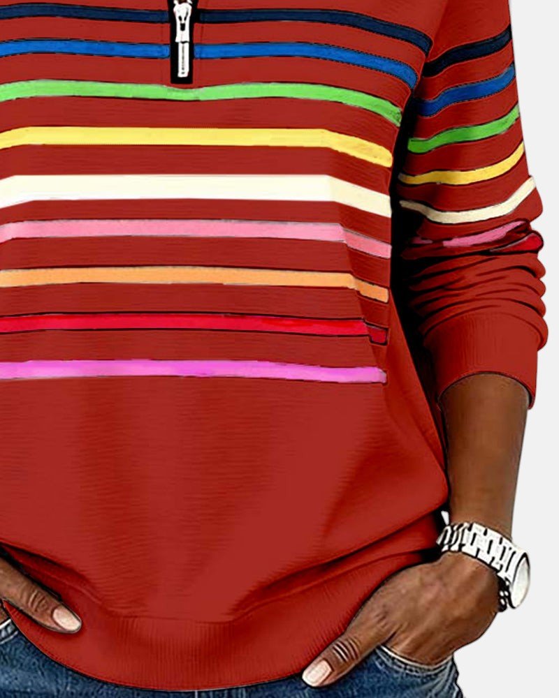Delphine | Striped Quarter Zip Sweatshirt