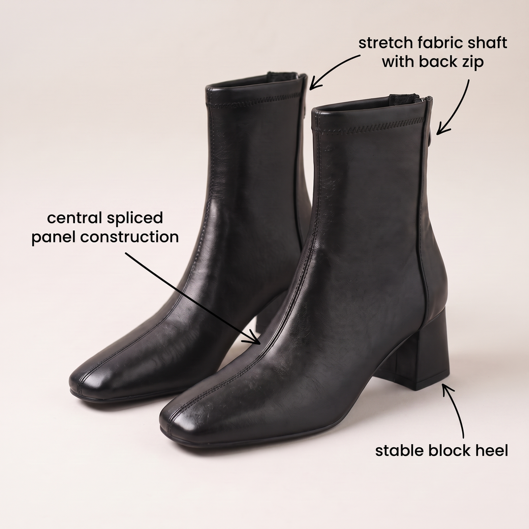 Ava | Stretch-Leather Block-Heel Ankle Boots - Image 4