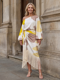 Arielle | Abstract Print Off-Shoulder Midi Dress
