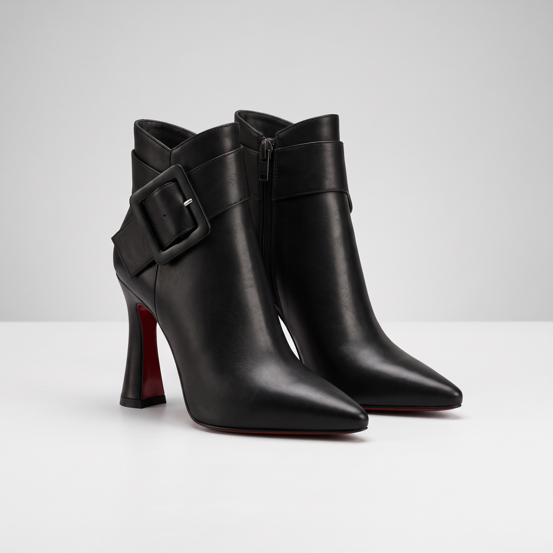 Valentina | Vegan-Leather Buckle-Strap Side-Zip Ankle Boots
