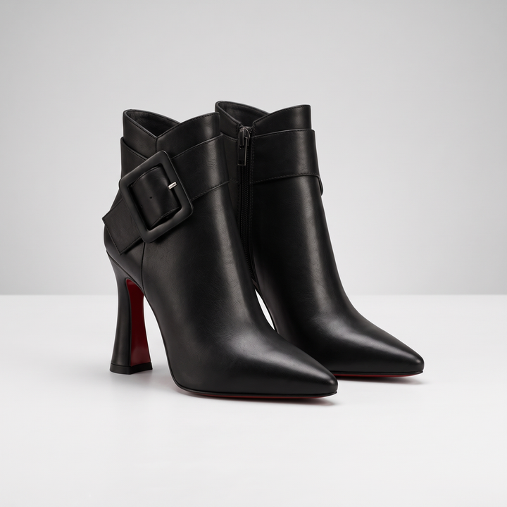 Valentina | Vegan-Leather Buckle-Strap Side-Zip Ankle Boots