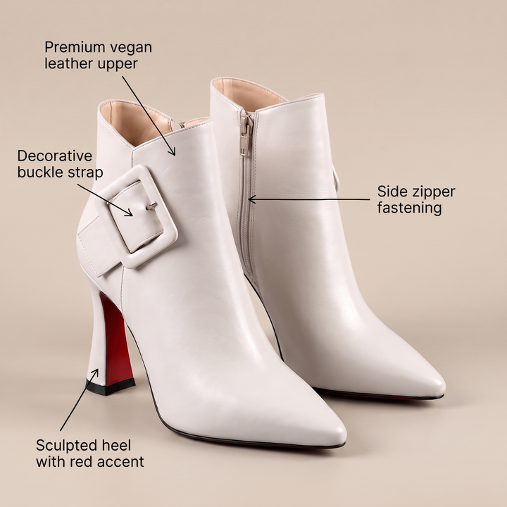 Valentina | Vegan-Leather Buckle-Strap Side-Zip Ankle Boots - Image 5