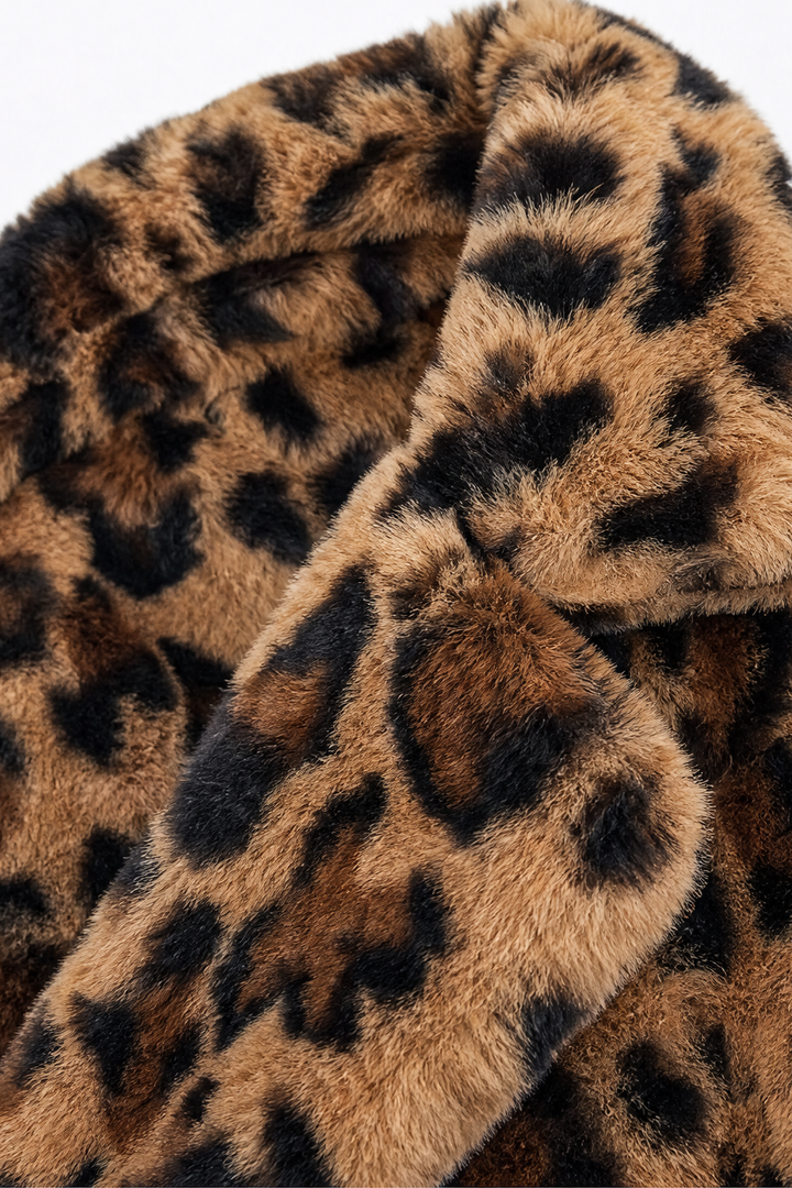Lina | Leopard Print Faux Fur Coat – Stylish Open Front for Women