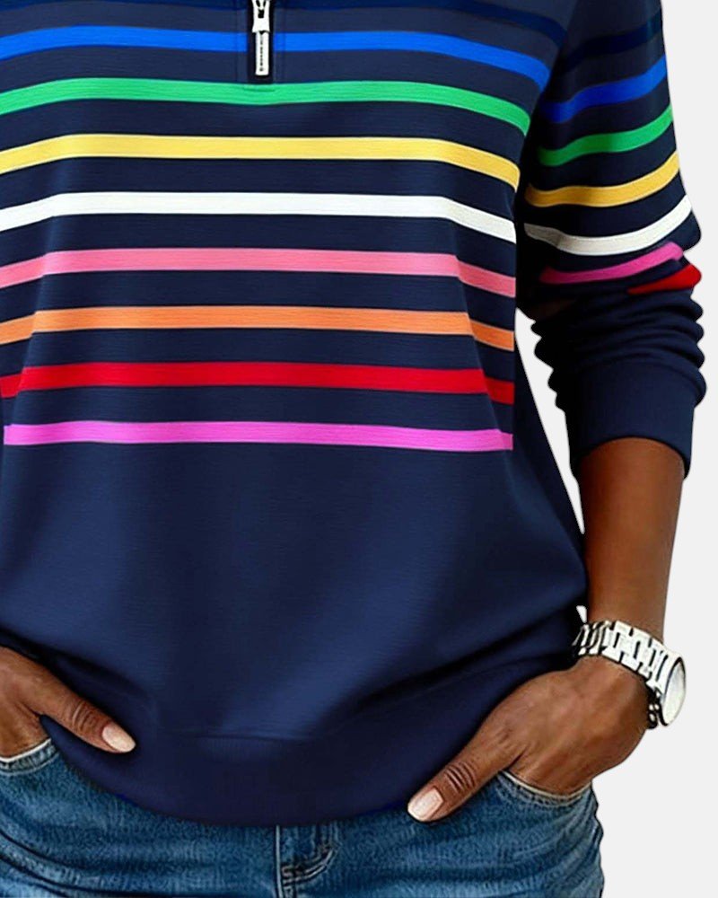 Delphine | Striped Quarter Zip Sweatshirt