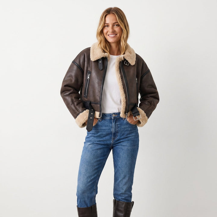 Elara | Bomber Jacket – Luxury Reversible Lamb Fur for Women