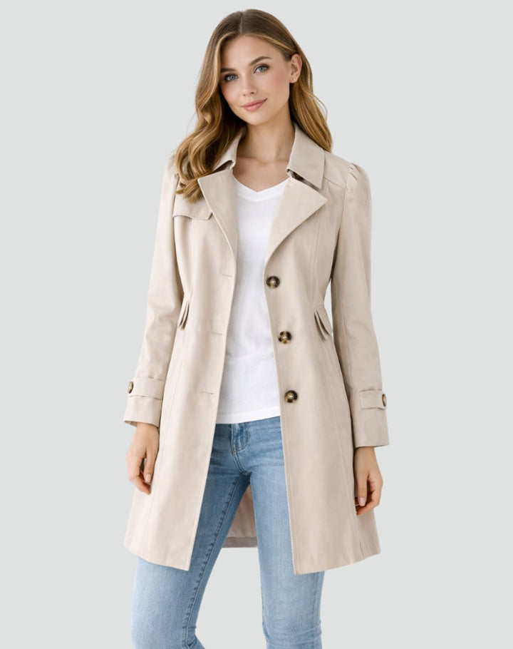 Clara | Klassischer taillierter mittellanger Trenchcoat für Damen