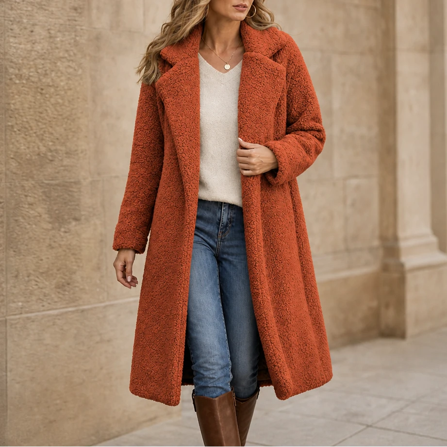 Velora | Long Teddy Coat – Plush Cozy Layer for Women