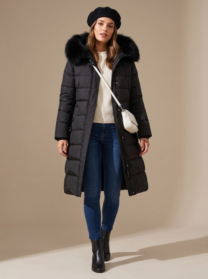 Evelyn | Long Puffer Parka – Luxury Winter Coat with Fur-Hood