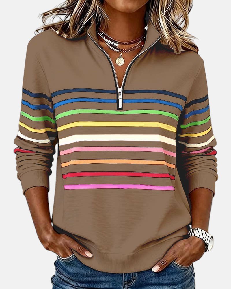 Delphine | Striped Quarter Zip Sweatshirt