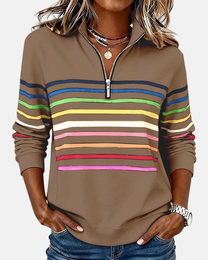 Delphine | Striped Quarter Zip Sweatshirt