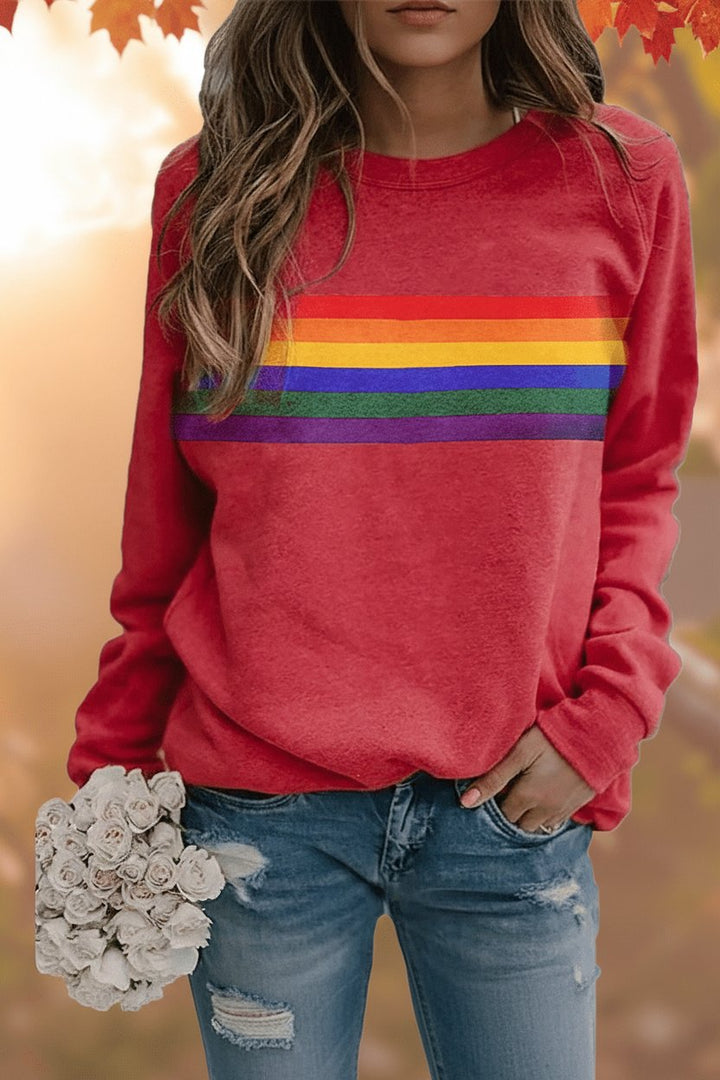 Elowen | Maglione girocollo dalla vestibilità comoda a righe arcobaleno