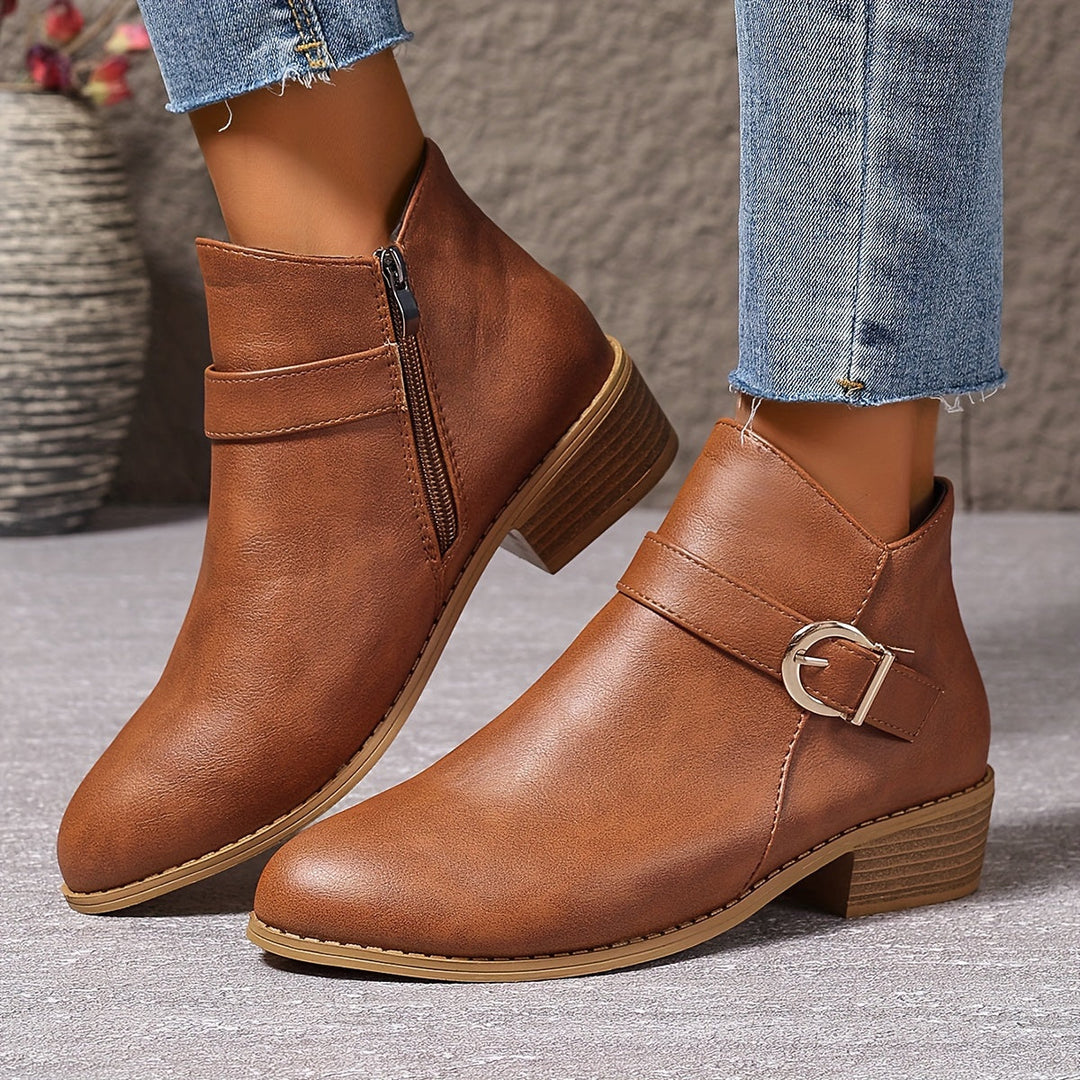 Velmira | Women's Elegant Buckle Detail Chelsea Ankle Boot