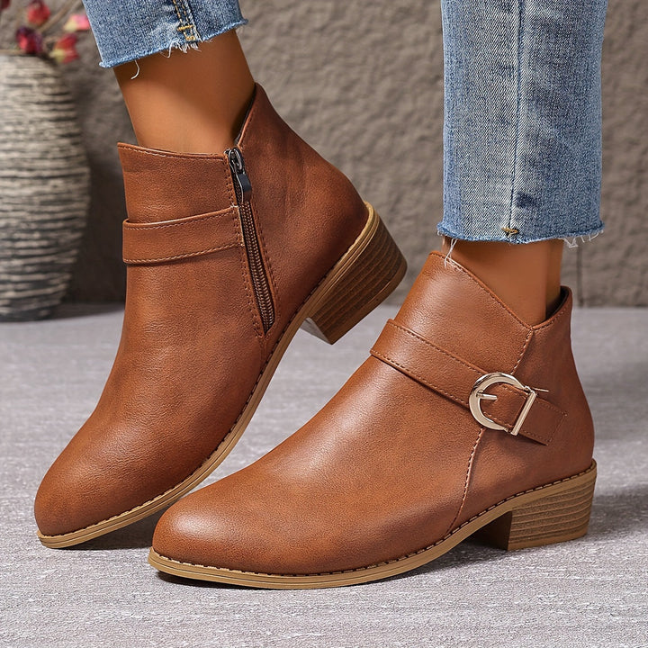 Velmira | Women's Elegant Buckle Detail Chelsea Ankle Boot