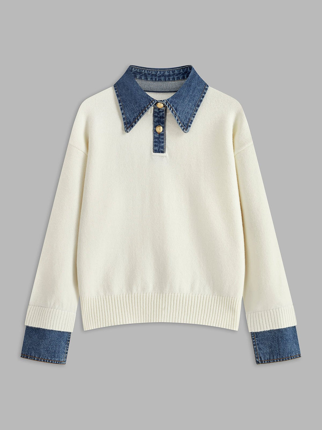Camille | Maglione polo in maglia con colletto in denim