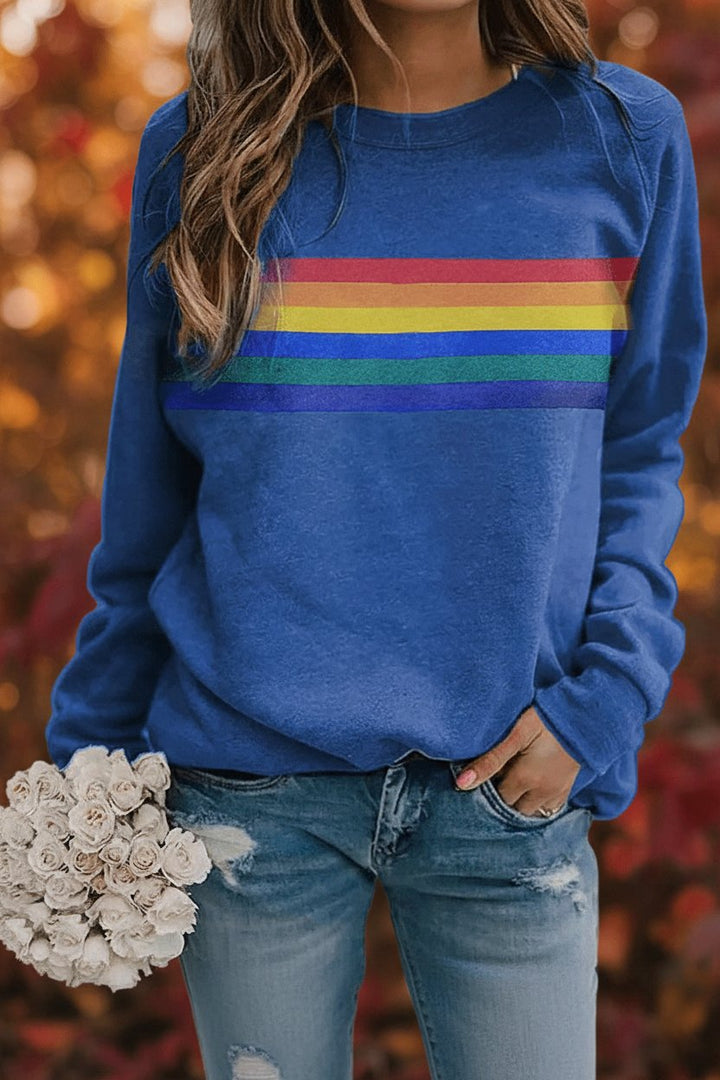 Elowen | Maglione girocollo dalla vestibilità comoda a righe arcobaleno