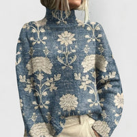 Nora | Maglione lavorato a maglia a collo alto con stampa floreale da donna