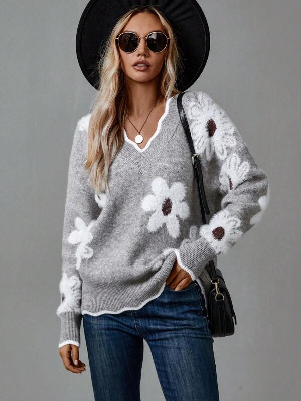 Penelope | Maglione con scollo a V floreale