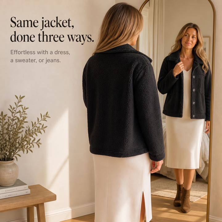 Ariane | Curly Faux Fur Jacket – Cozy Button-Front Design