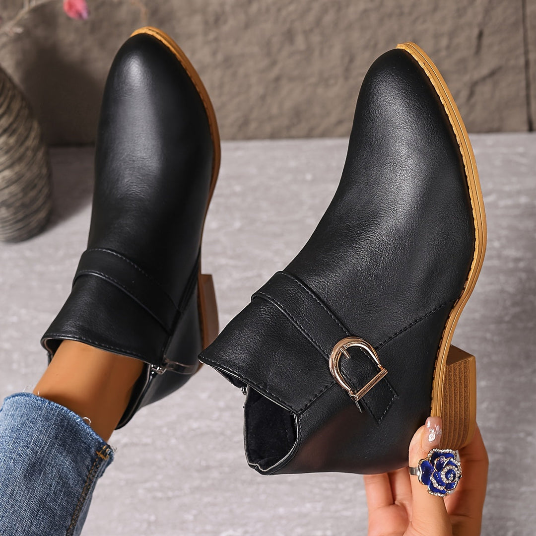 Velmira | Women's Elegant Buckle Detail Chelsea Ankle Boot